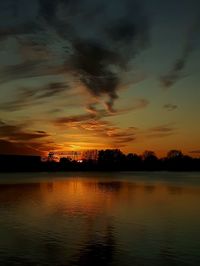 Scenic view of lake against sky during sunset