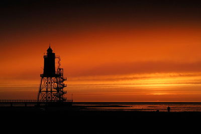 Scenic view of the lighthouse obereversand at sunset