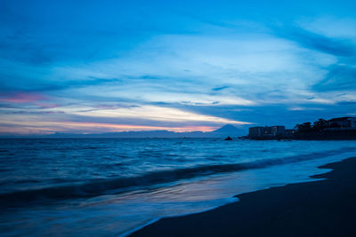 Scenic view of sea against sky during sunset taken in isshiki beach, hayama.