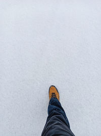 Low section of person standing on snow