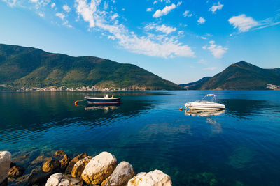 Scenic view of bay against sky