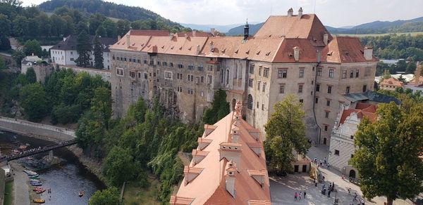 High angle view of buildings in town