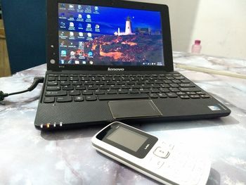 Close-up of laptop on table