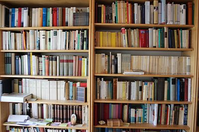 Row of books in shelf