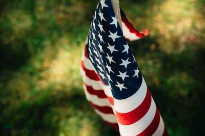 High angle view of american flag against field