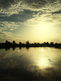 Scenic view of lake against sky during sunset