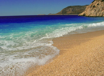 Scenic view of beach against clear sky