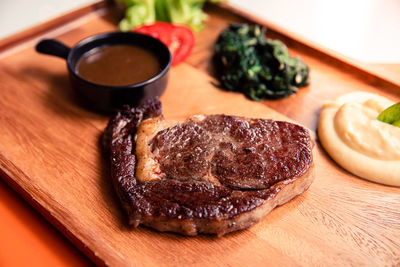 Close-up of food served on table