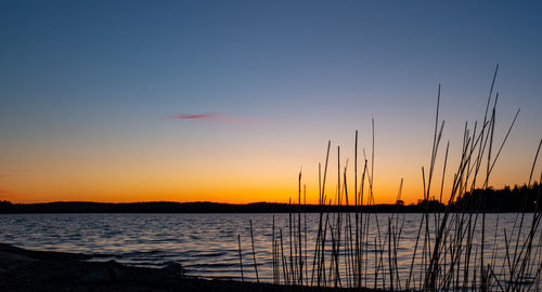 Scenic view of lake against sky during sunset