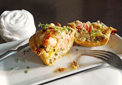 Close-up of food in plate on table