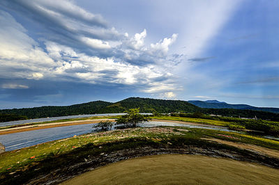 Scenic view of agricultural field against sky