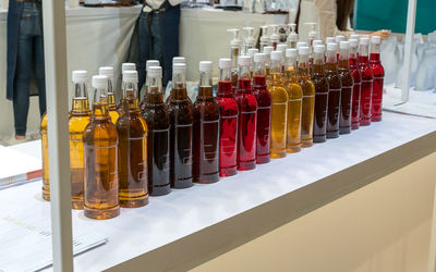 Syrup in bottles at store