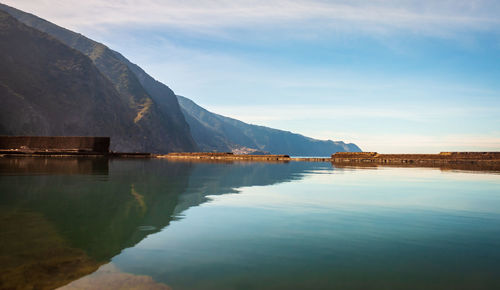 Scenic view of lake against sky