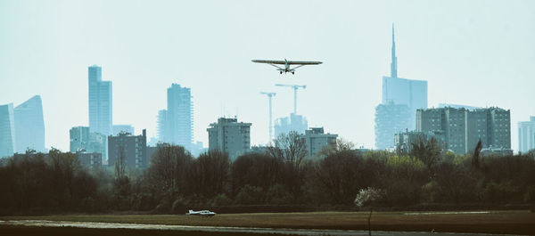 View of modern buildings against clear sky