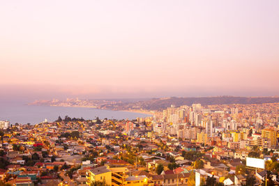 High angle view of townscape against sky during sunset