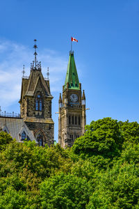 Low angle view of building against blue sky