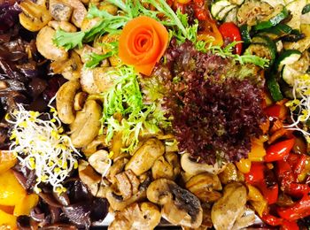 High angle view of chopped vegetables