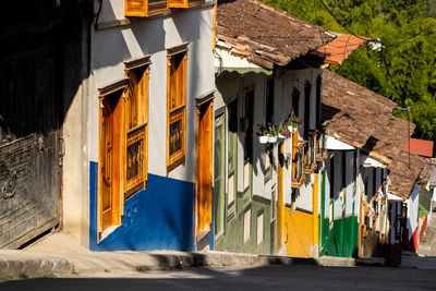 Beautiful streets at the historical downtown of the heritage town of salamina in colombia.