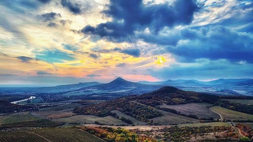 Aerial view of landscape against cloudy sky