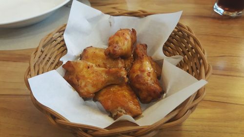 High angle view of food in plate on table