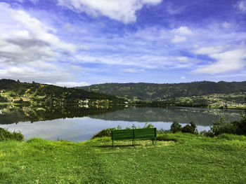 Scenic view of lake against sky