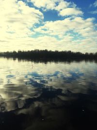 Swan floating on lake against sky