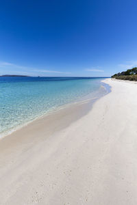 Scenic view of sea against clear blue sky