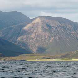 Scenic view of lake with mountain range in the background