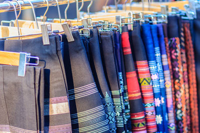 Close-up of clothes for sale at store 