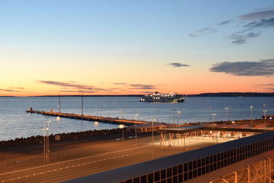 Scenic view of sea against sky during sunset at tallinn harbour 