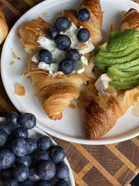 High angle view of breakfast served on table