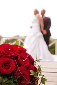 Close-up of red rose bouquet