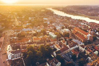 High angle view of cityscape against sky