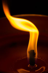 Close-up of fire in dark room