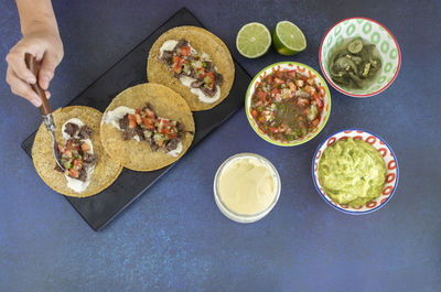 High angle view of food on table