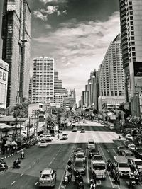 High angle view of traffic on road against buildings