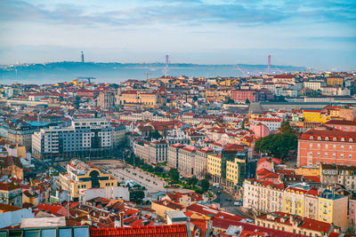 High angle view of townscape against sky