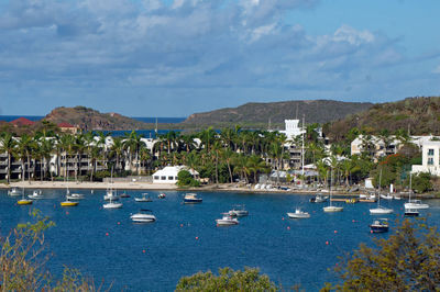 Boats moored in harbor