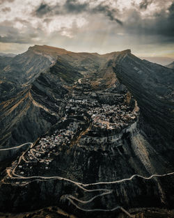 Aerial view of town on mountain