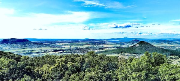 High angle view of land against sky