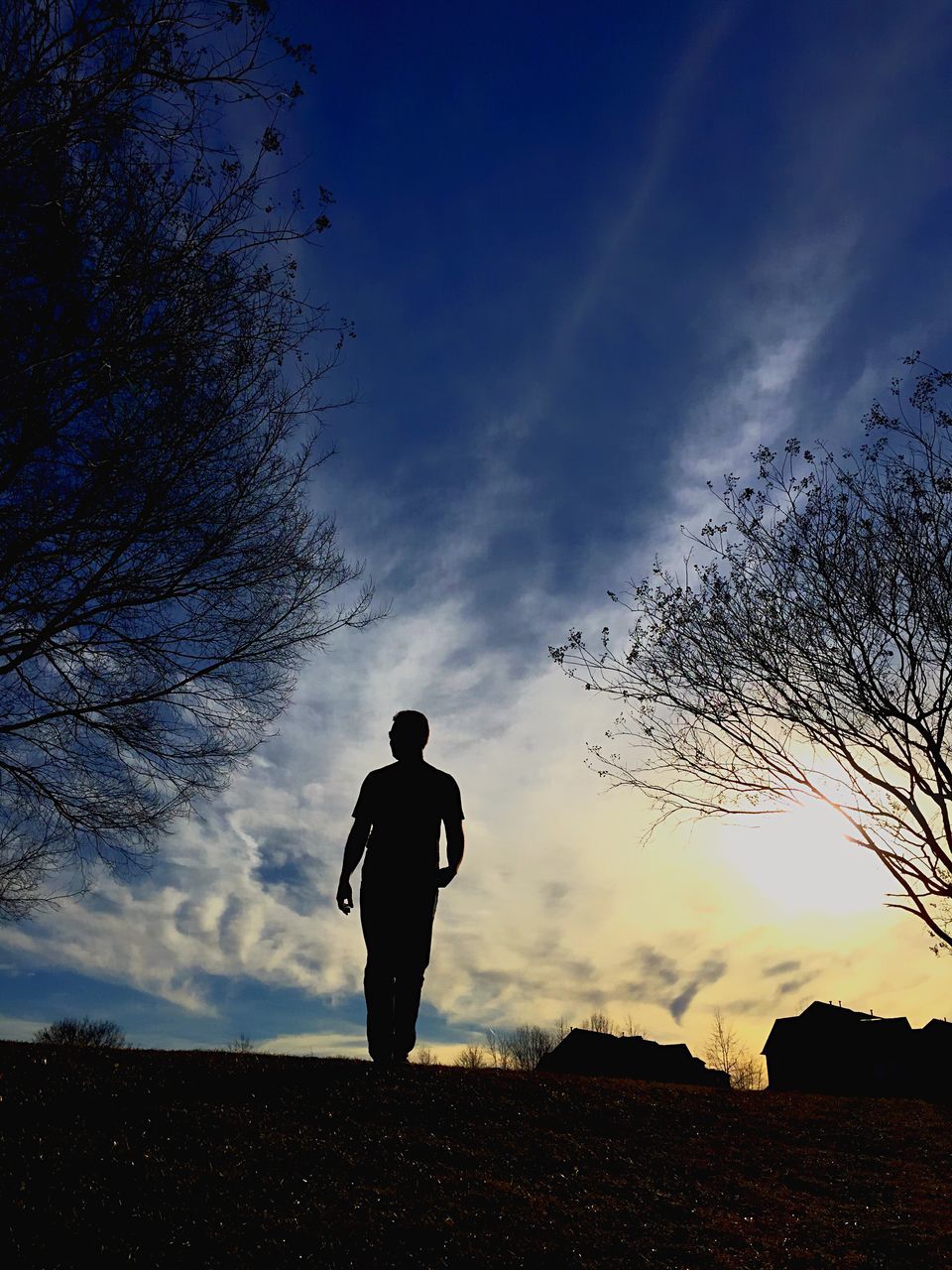 silhouette, sky, lifestyles, leisure activity, full length, men, standing, cloud - sky, togetherness, rear view, nature, boys, tranquility, childhood, cloud, beauty in nature, tranquil scene