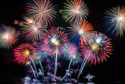 Low angle view of firework display at night