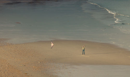High angle view of people walking at beach