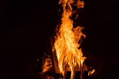 Close-up of fire in the dark