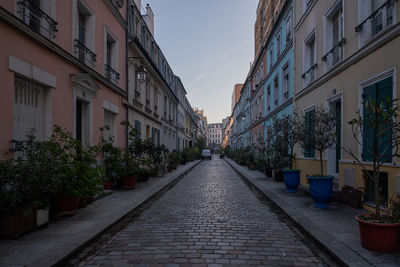 Footpath amidst buildings in city