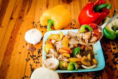 High angle view of vegetables on table