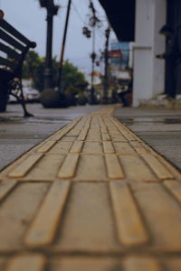 Surface level of railroad tracks in city