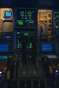 Close-up of airplane at night