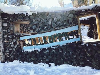 Text on snow covered landscape