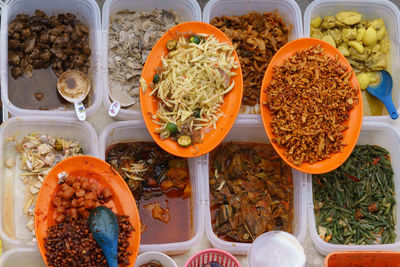 High angle view of breakfast on table